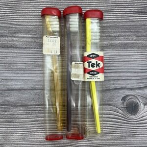 Vintage 1950s Tek & Hughes Toothbrushes Lot of 3 Made in USA NOS Movie Prop
